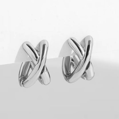 Punk Gold Plated Silver Color Mixing Metal Criss-Cross Earrings for Women Geometric Small Ear Bone Aros Huggie Hoops Jewelry