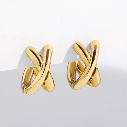 Punk Gold Plated Silver Color Mixing Metal Criss-Cross Earrings for Women Geometric Small Ear Bone Aros Huggie Hoops Jewelry