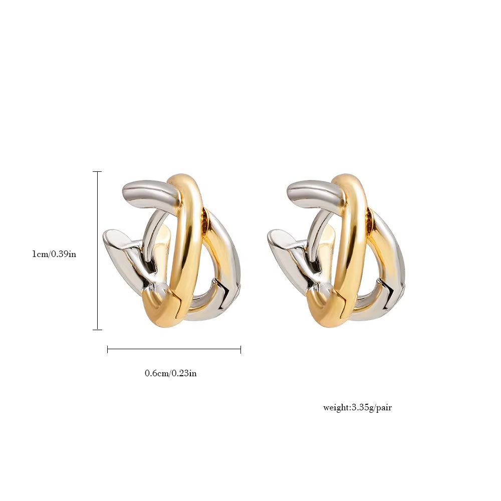 Punk Gold Plated Silver Color Mixing Metal Criss-Cross Earrings for Women Geometric Small Ear Bone Aros Huggie Hoops Jewelry